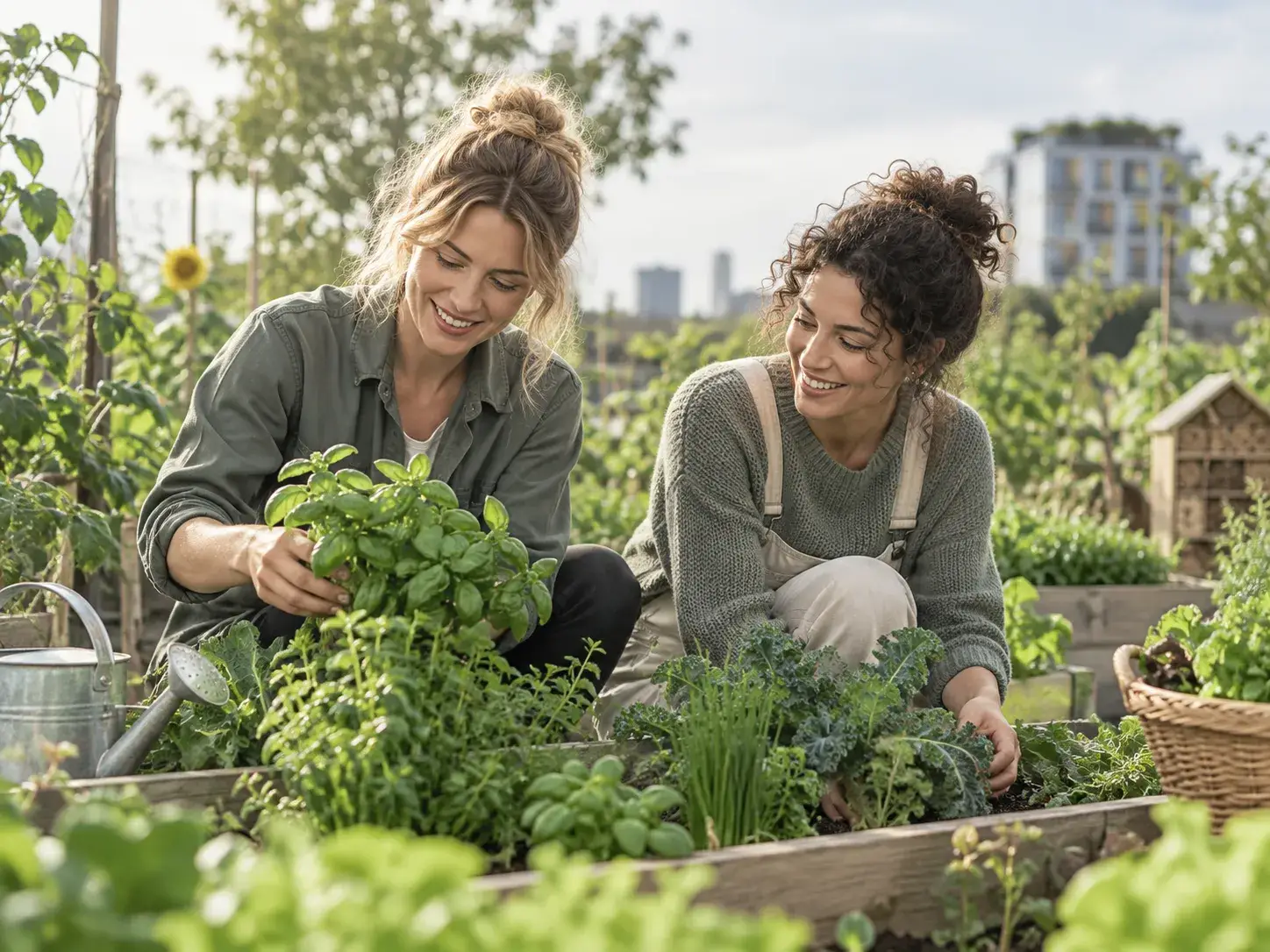 Over ons bij Vrouwenmilieu: twee vrouwen verzorgen samen planten